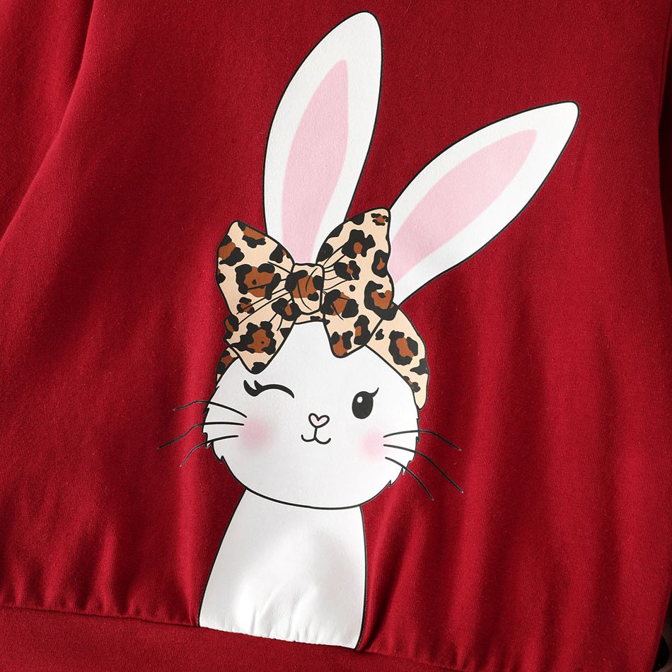 2pcs Toddler Girl Rabbit Print Pullover Sweatshirt and Leopard Print Leggings Set WineRed big image 3