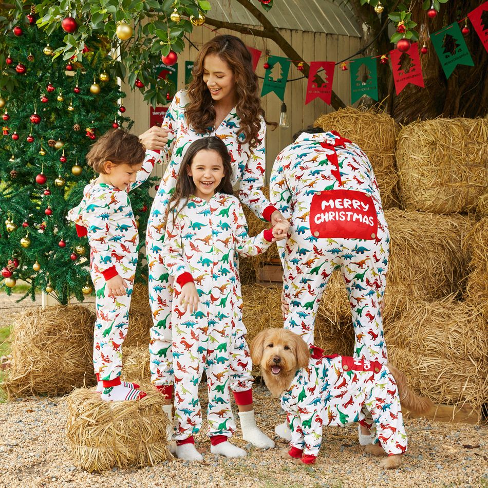 Christmas Dinosaur Print Family Matching Long-sleeve Hooded Onesies Pajamas Sets (Flame Resistant) Multi-color big image 4