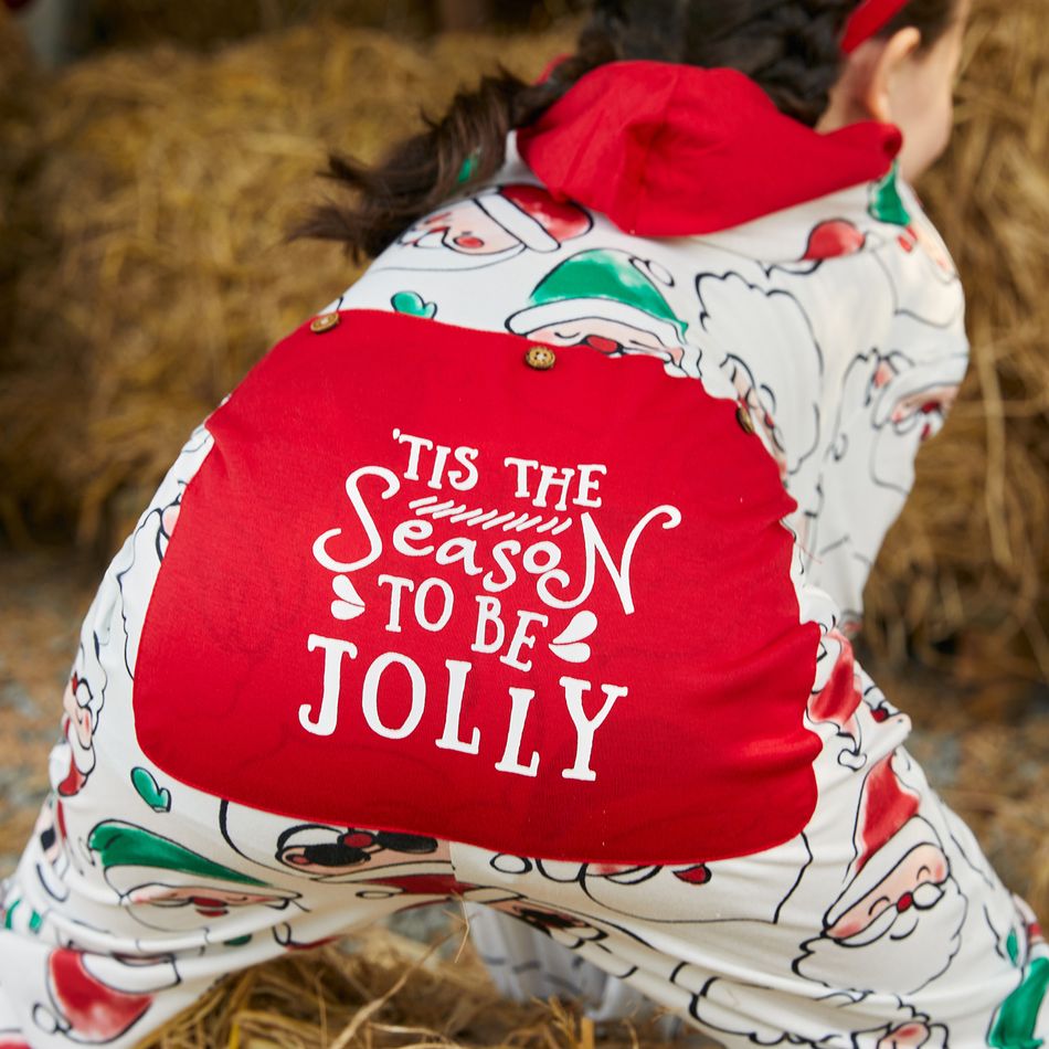 Christmas Family Matching Allover Santa Claus Print Long-sleeve Hooded Zipper Onesies Pajamas (Flame Resistant) ColorBlock big image 6
