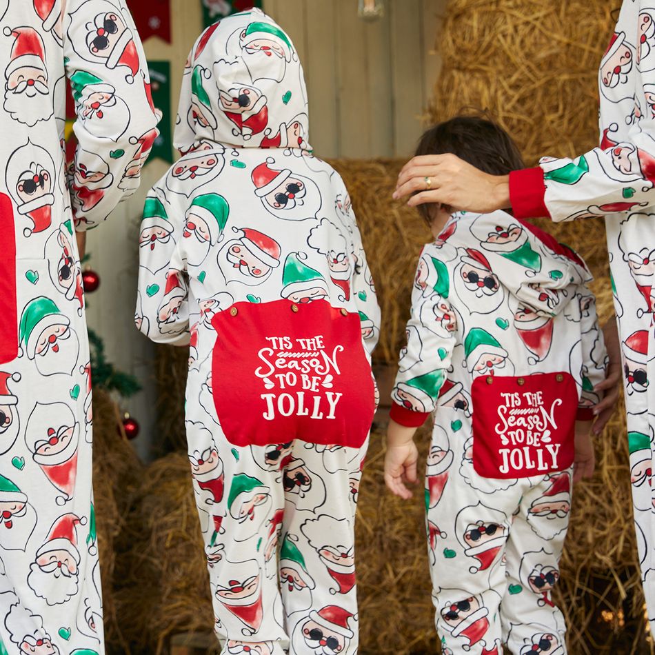 Christmas Family Matching Allover Santa Claus Print Long-sleeve Hooded Zipper Onesies Pajamas (Flame Resistant) ColorBlock big image 8