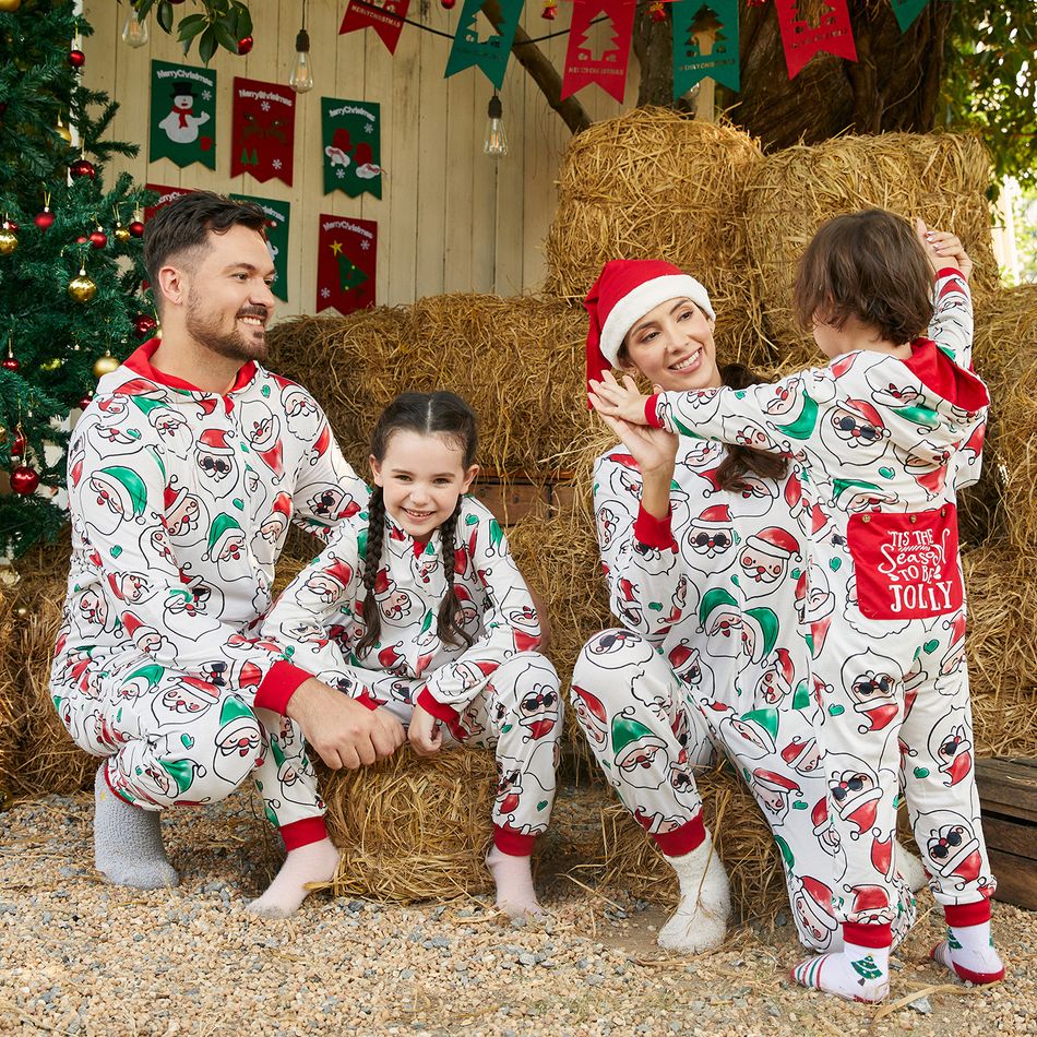 Christmas Family Matching Allover Santa Claus Print Long-sleeve Hooded Zipper Onesies Pajamas (Flame Resistant) ColorBlock big image 3