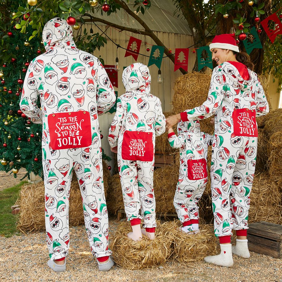 Christmas Family Matching Allover Santa Claus Print Long-sleeve Hooded Zipper Onesies Pajamas (Flame Resistant) ColorBlock big image 7