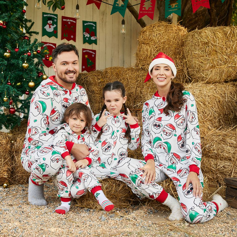 Christmas Family Matching Allover Santa Claus Print Long-sleeve Hooded Zipper Onesies Pajamas (Flame Resistant) ColorBlock big image 4