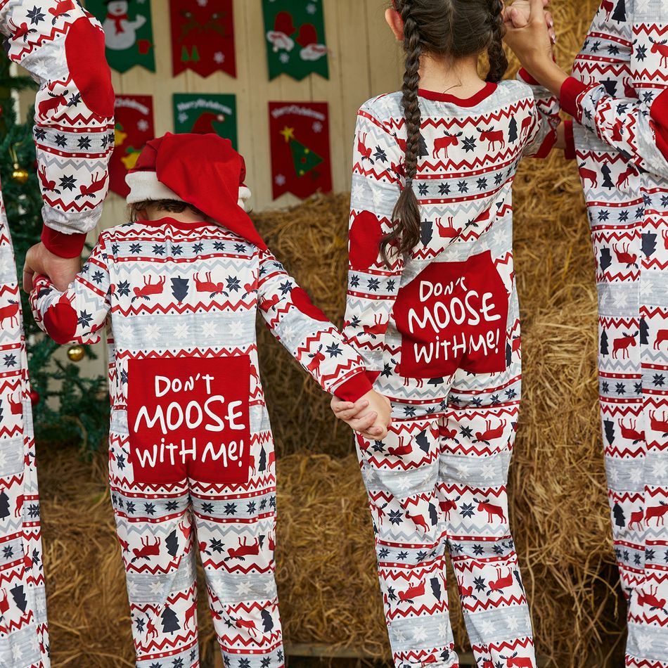 Mosaic DON'T MOOSE WITH ME Family Matching Christmas Pajamas Onesies+Hat(Flame resistant) Red big image 5