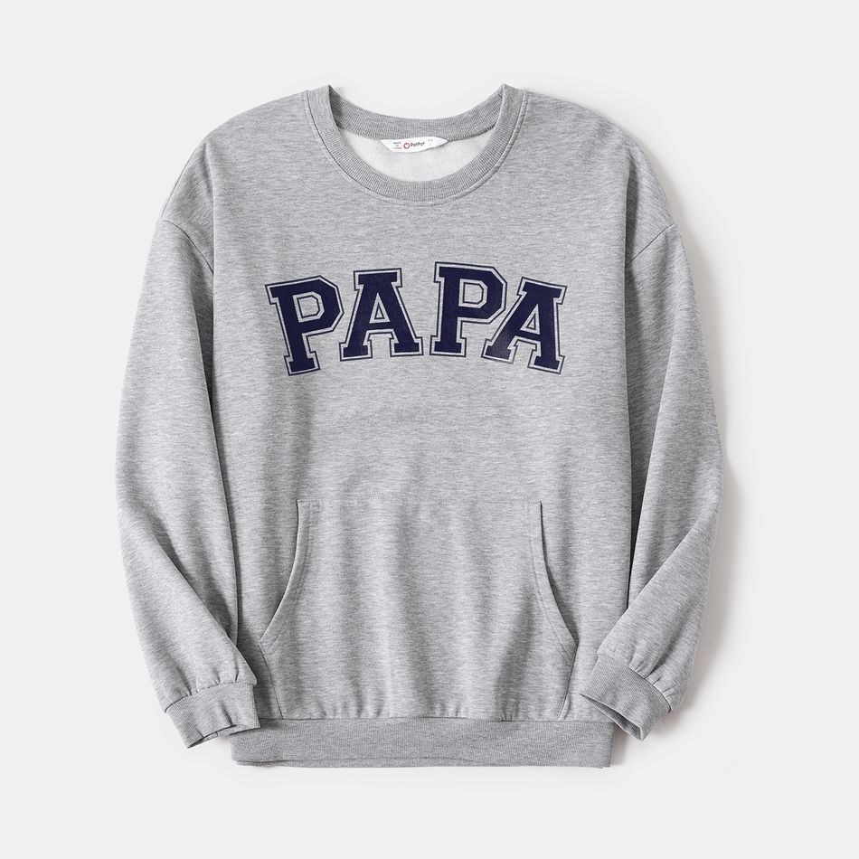 Family Matching Thermal Lined Long-sleeve Letter Print Sweatshirt with Pocket ColorBlock big image 2