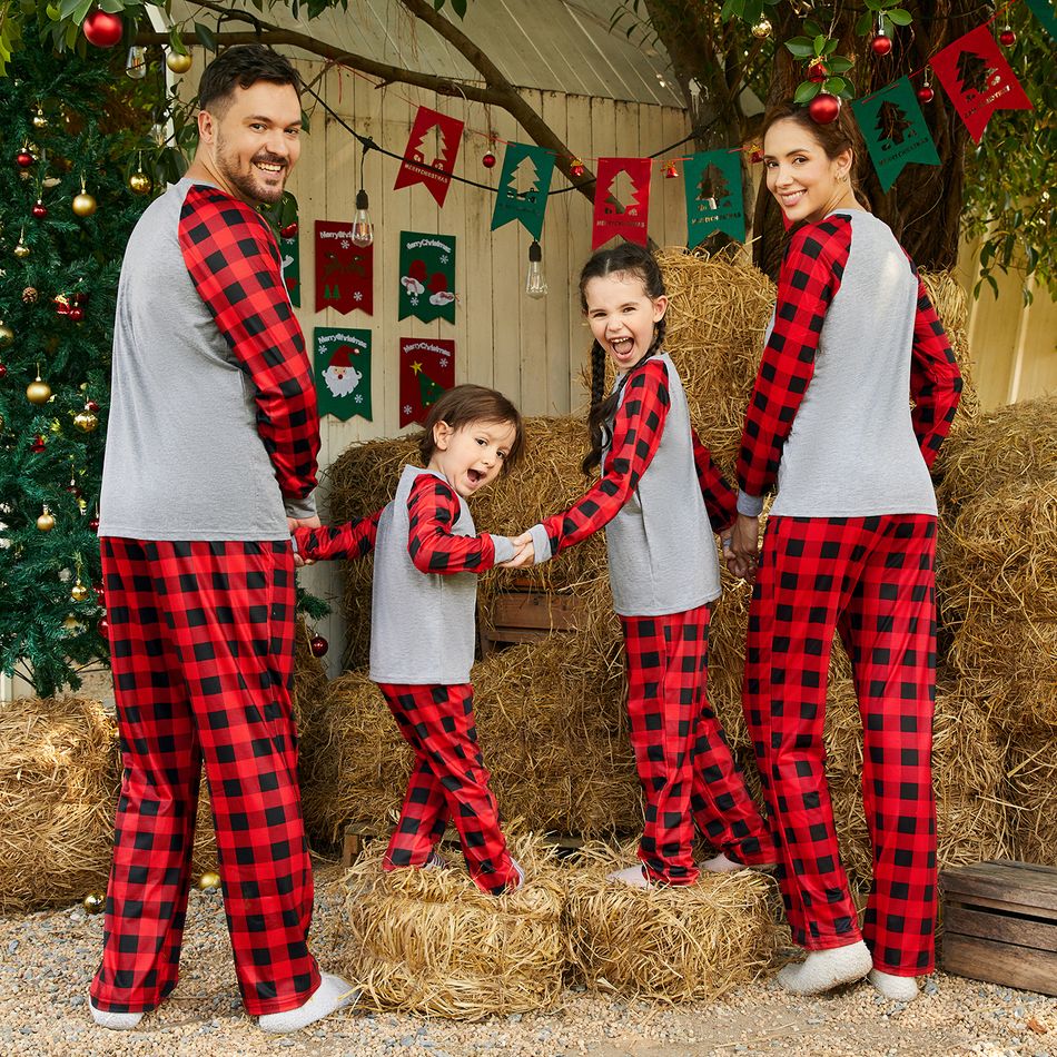 Noël Look Familial Manches longues Tenues de famille assorties Pyjamas (Flame Resistant) Gris big image 4