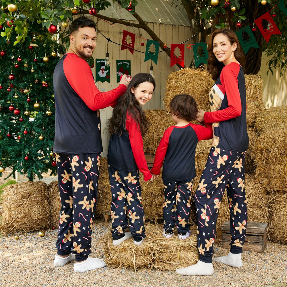 Christmas Family Matching Gingerbread Man & Letter Print Raglan-sleeve Pajamas Sets (Flame Resistant) Black big image 6