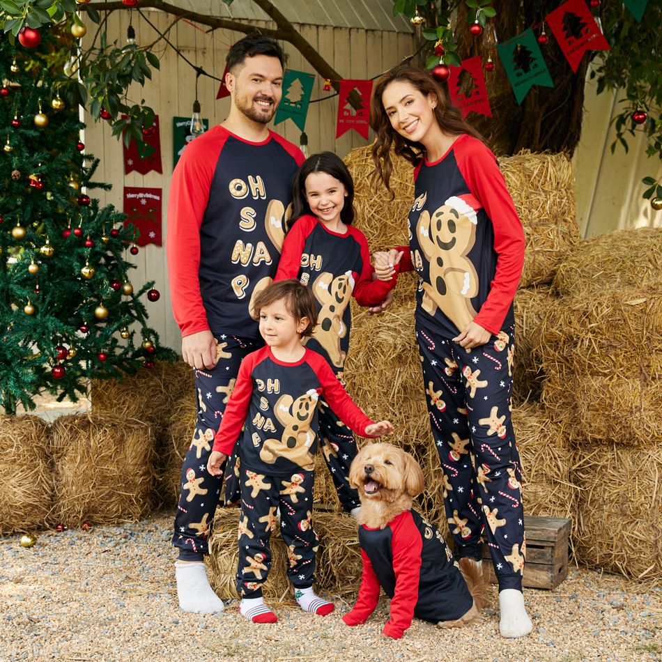 Christmas Family Matching Gingerbread Man & Letter Print Raglan-sleeve Pajamas Sets (Flame Resistant) Black big image 18