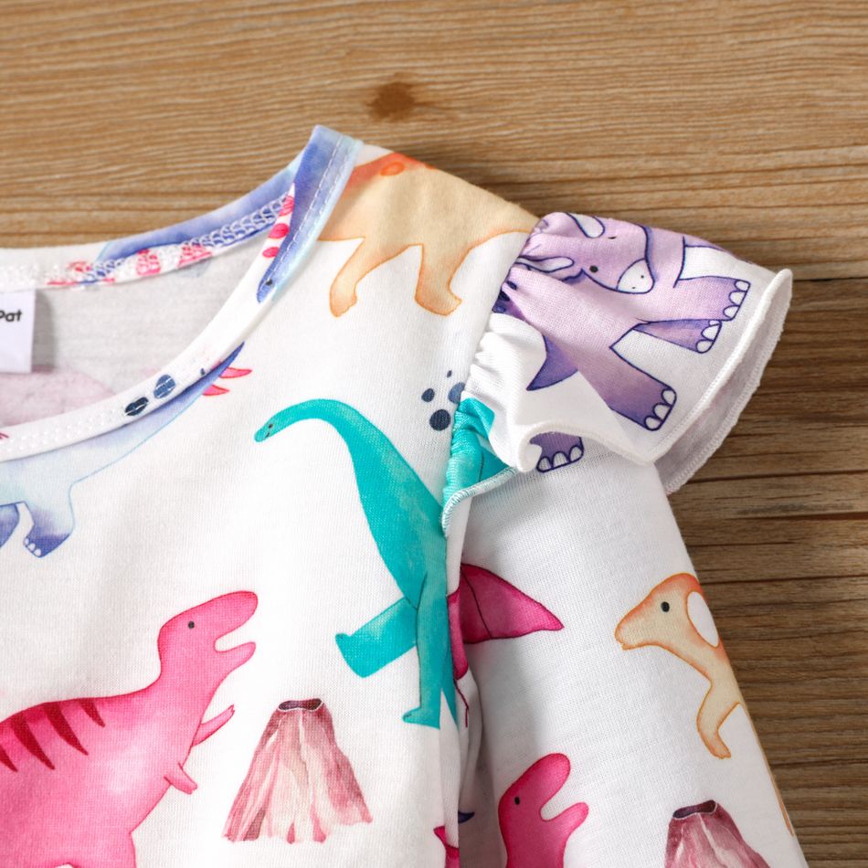 2pcs Toddler Girl Dinosaur Print Long-sleeve Tee and Button Design Pink Skirt Set Pink big image 3