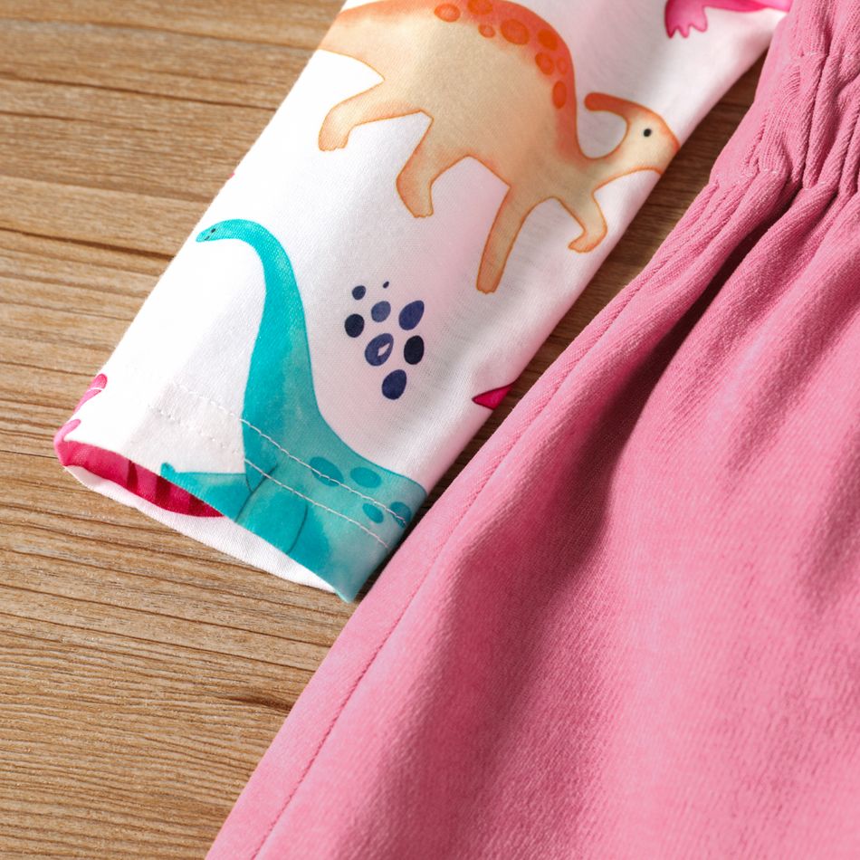 2pcs Toddler Girl Dinosaur Print Long-sleeve Tee and Button Design Pink Skirt Set Pink big image 4