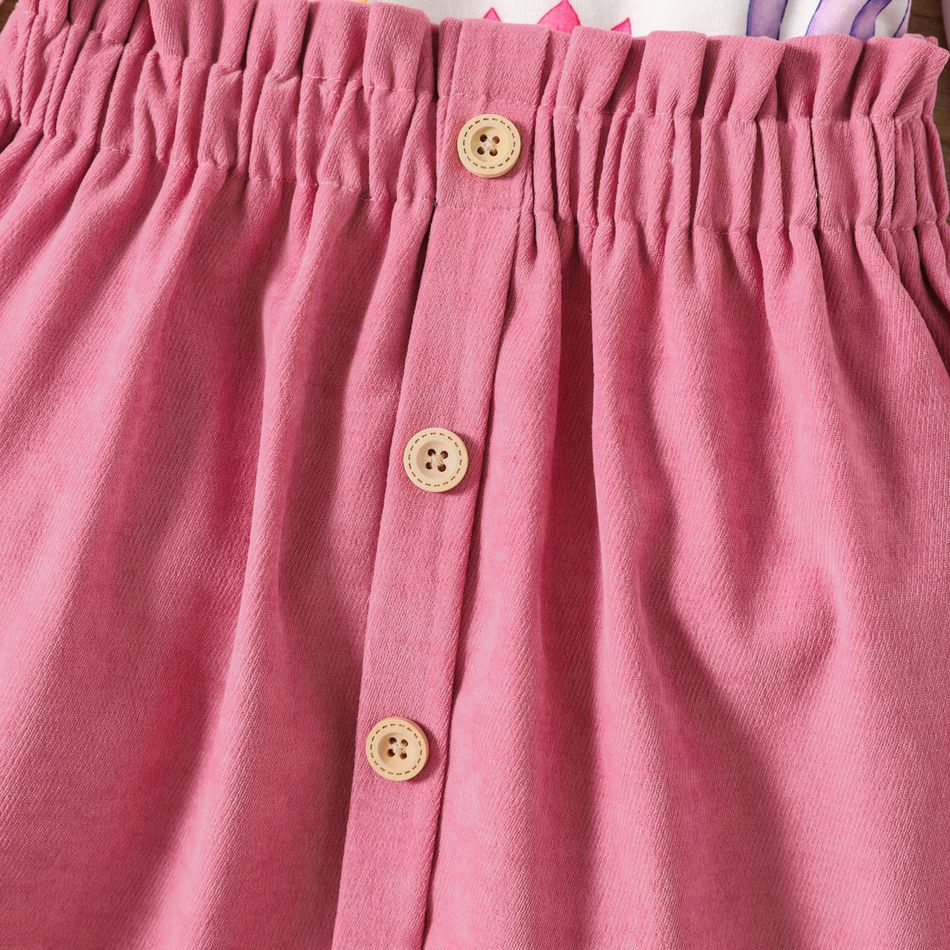 2pcs Toddler Girl Dinosaur Print Long-sleeve Tee and Button Design Pink Skirt Set Pink big image 5