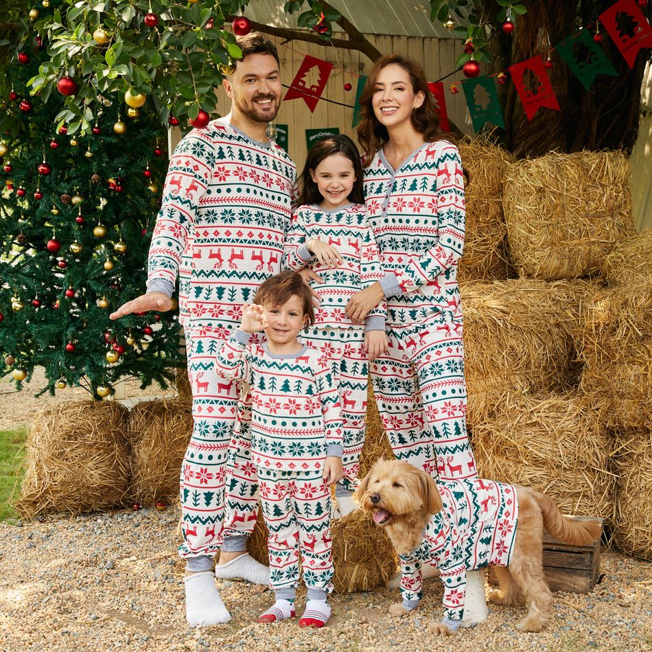 Allover Christmas Print Long-sleeve Family Matching Pajamas Set(Flame Resistant) Multi-color big image 4