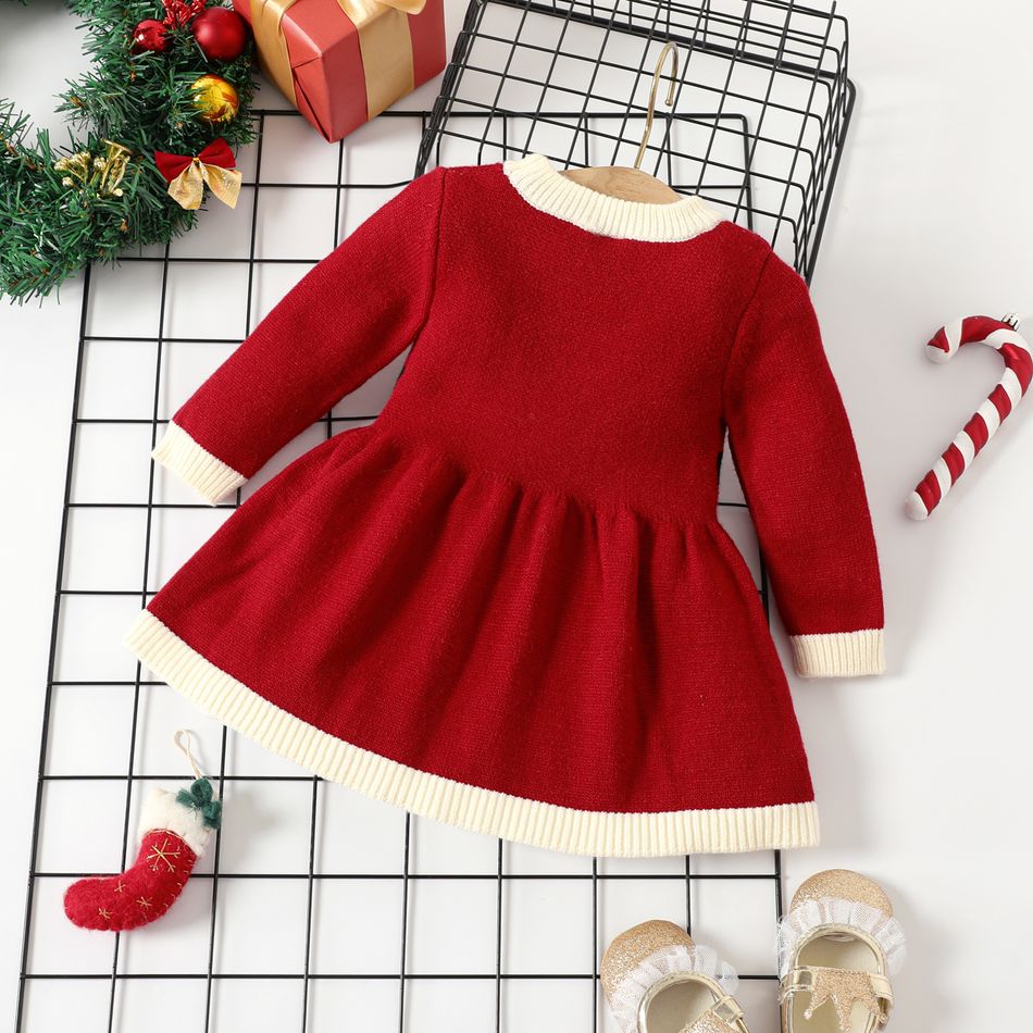 Christmas Baby Girl Red Knitted Sweater Dress Red big image 2