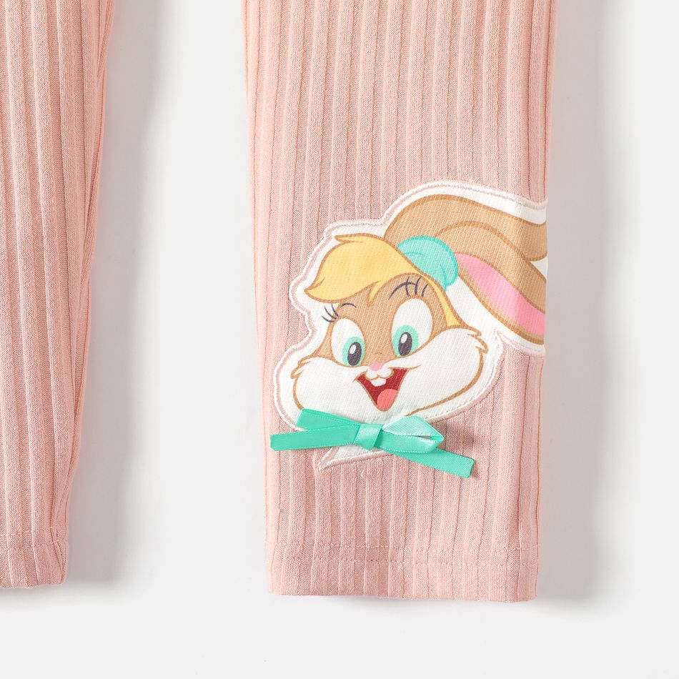 Looney Tunes Kid Girl Character Embroidered Ribbed Elasticized Leggings Pink big image 4