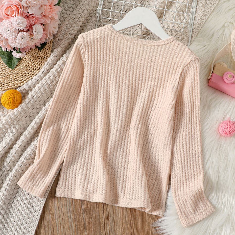 Kid Girl Basic Solid Color Textured Knit Sweater Almond Beige big image 6
