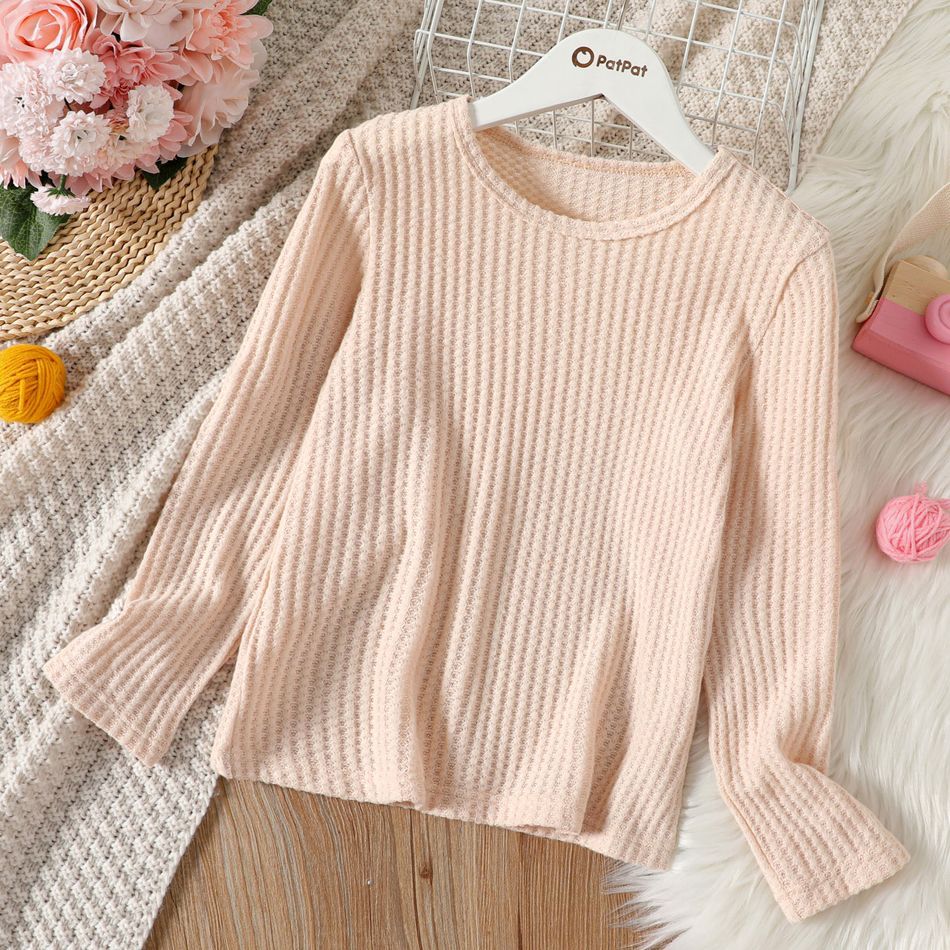 Kid Girl Basic Solid Color Textured Knit Sweater Almond Beige big image 1