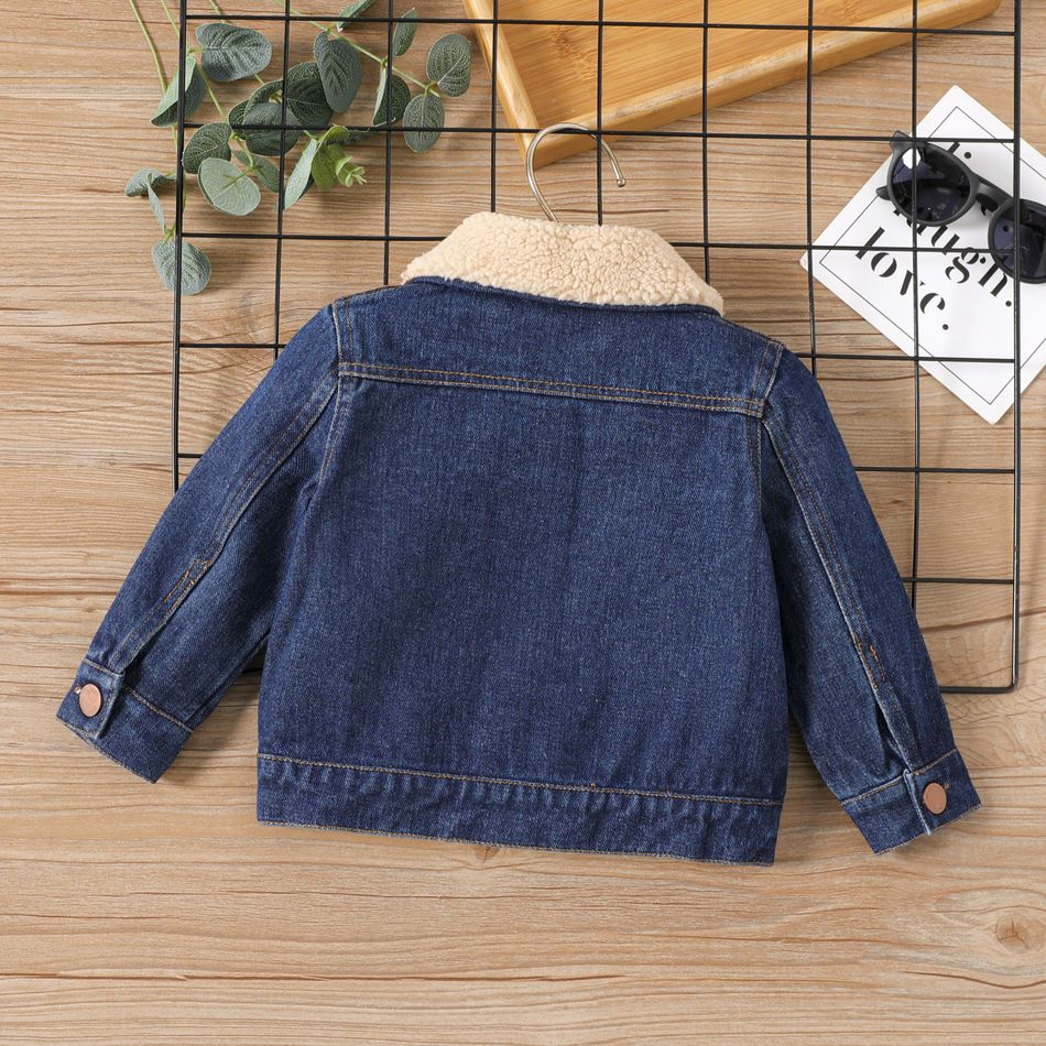 Baby Boy/Girl Fleece Collar Long-sleeve Denim Jacket Blue big image 2