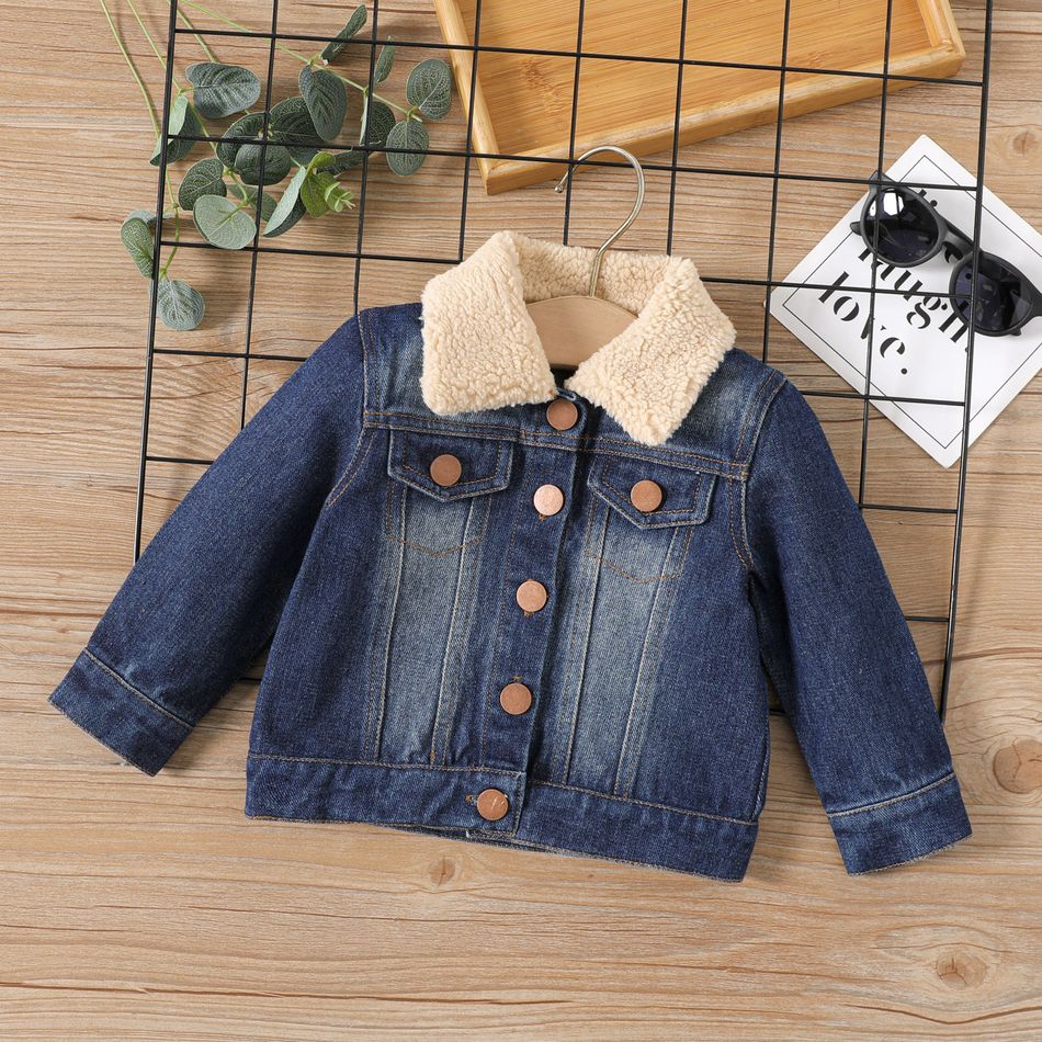 Baby Boy/Girl Fleece Collar Long-sleeve Denim Jacket Blue
