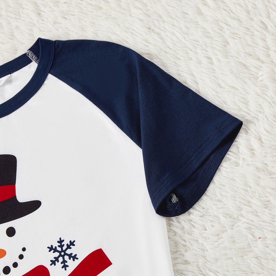 Christmas Family Matching Short-sleeve Snowman & Letter Graphic Allover Print Pajamas Sets (Flame Resistant) blueblack big image 6