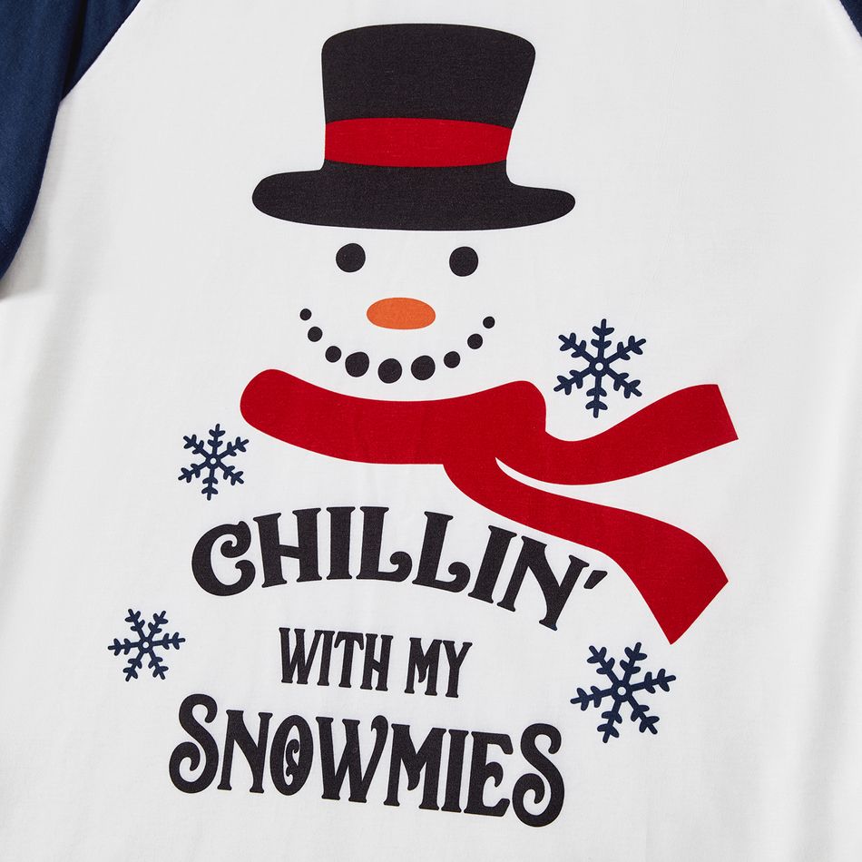 Christmas Family Matching Short-sleeve Snowman & Letter Graphic Allover Print Pajamas Sets (Flame Resistant) blueblack big image 5