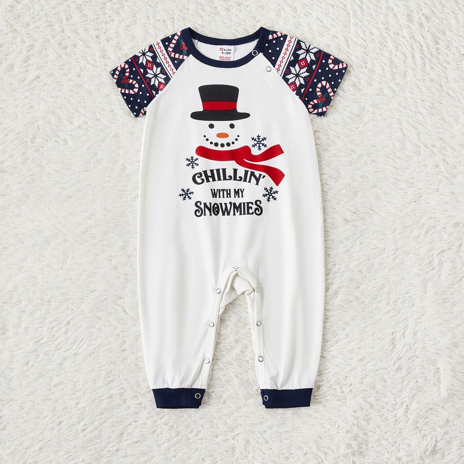 Christmas Family Matching Short-sleeve Snowman & Letter Graphic Allover Print Pajamas Sets (Flame Resistant) blueblack big image 10