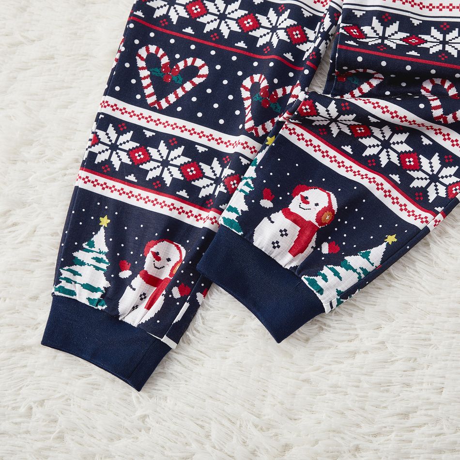 Christmas Family Matching Short-sleeve Snowman & Letter Graphic Allover Print Pajamas Sets (Flame Resistant) blueblack big image 8