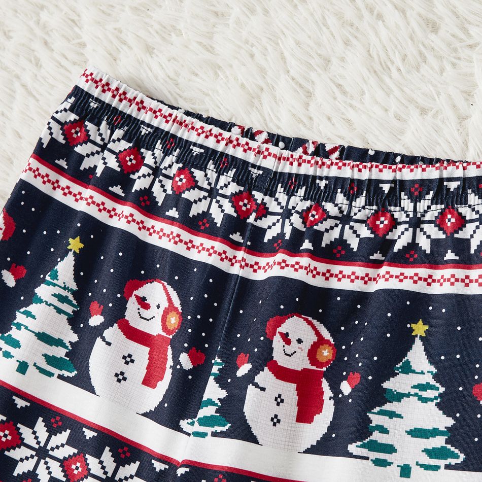 Christmas Family Matching Short-sleeve Snowman & Letter Graphic Allover Print Pajamas Sets (Flame Resistant) blueblack big image 7