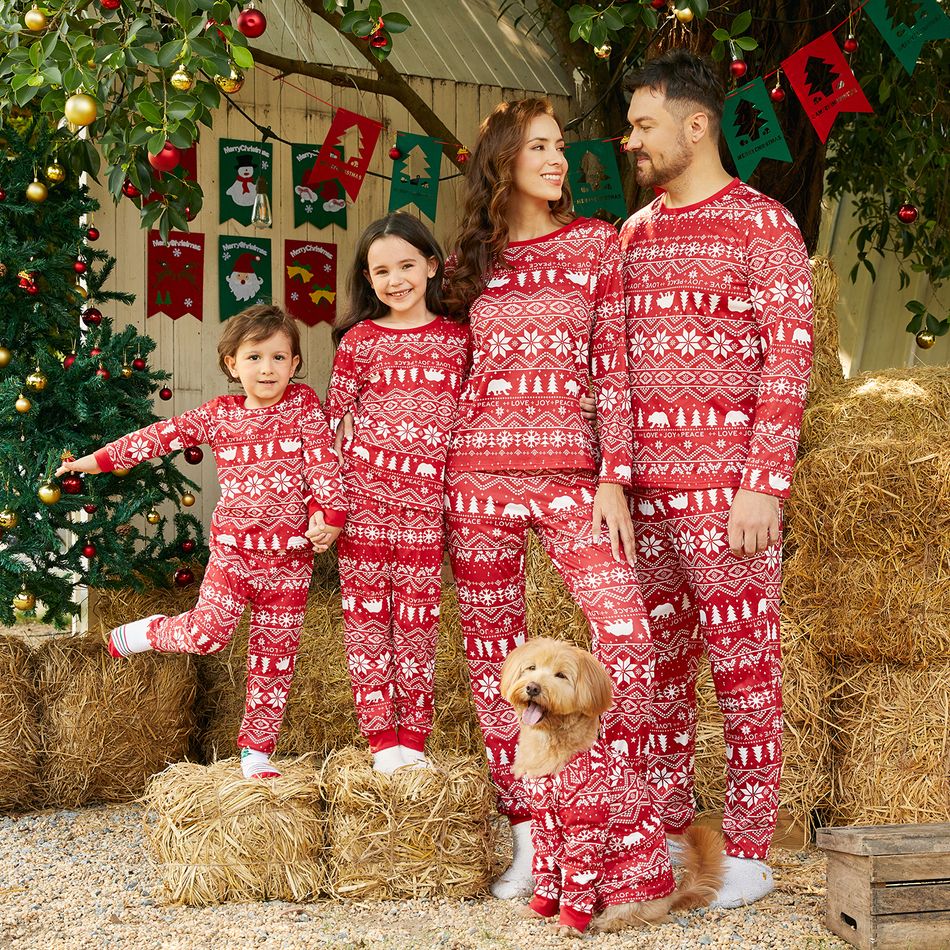 Traditional Christmas Print Family Matching Pajamas Sets（Flame resistant） Red big image 3