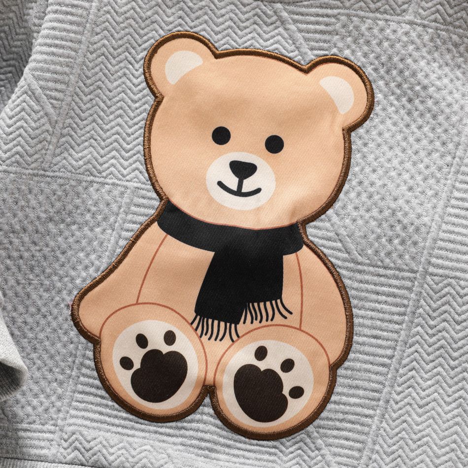 2pcs Toddler Boy Bear Embroidered Textured Sweatshirt and Elasticized Pants flowergrey big image 3