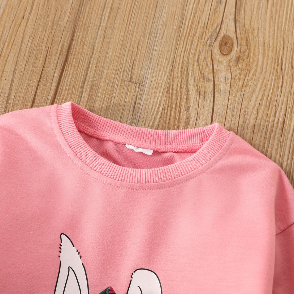 2pcs Toddler Girl Cute Rabbit Print Bowknot Design Sweatshirt and Floral Print Leggings Set Dark Pink big image 4