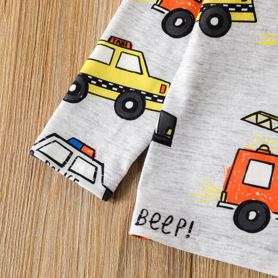 Toddler Boy Vehicle Print Long-sleeve Grey Tee flowergrey