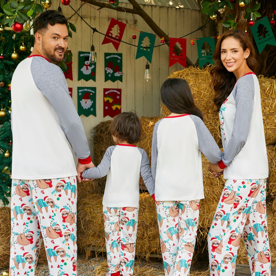 Christmas Family Matching Sloth & Letter Print Raglan-sleeve Pajamas Sets (Flame Resistant) ColorBlock big image 18
