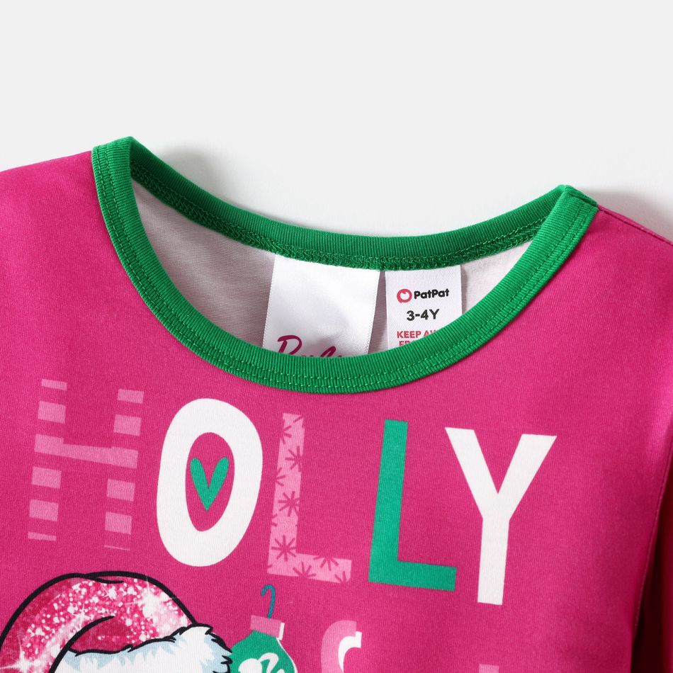 Barbie Christmas Mommy and Me Hot Pink Long-sleeve Graphic Print Pajamas Sets (Flame Resistant) Hot Pink big image 4
