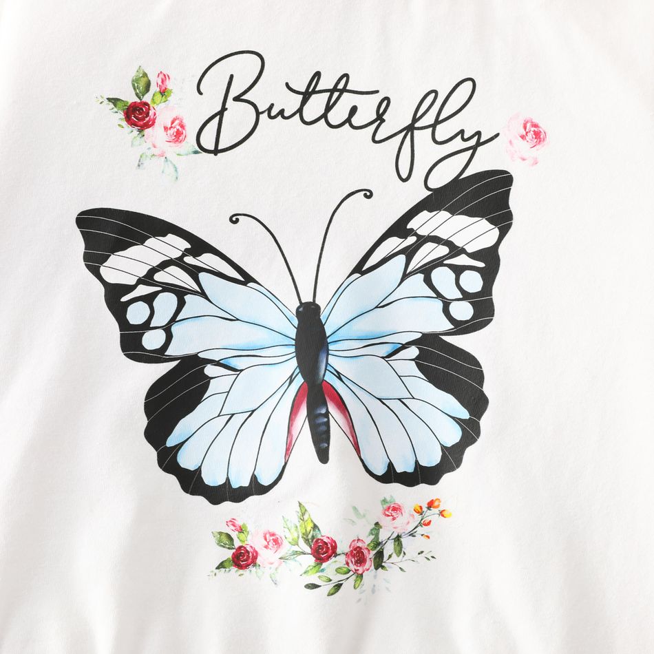 Toddler Girl Letter Butterfly Print Cotton Pullover Sweatshirt White big image 4