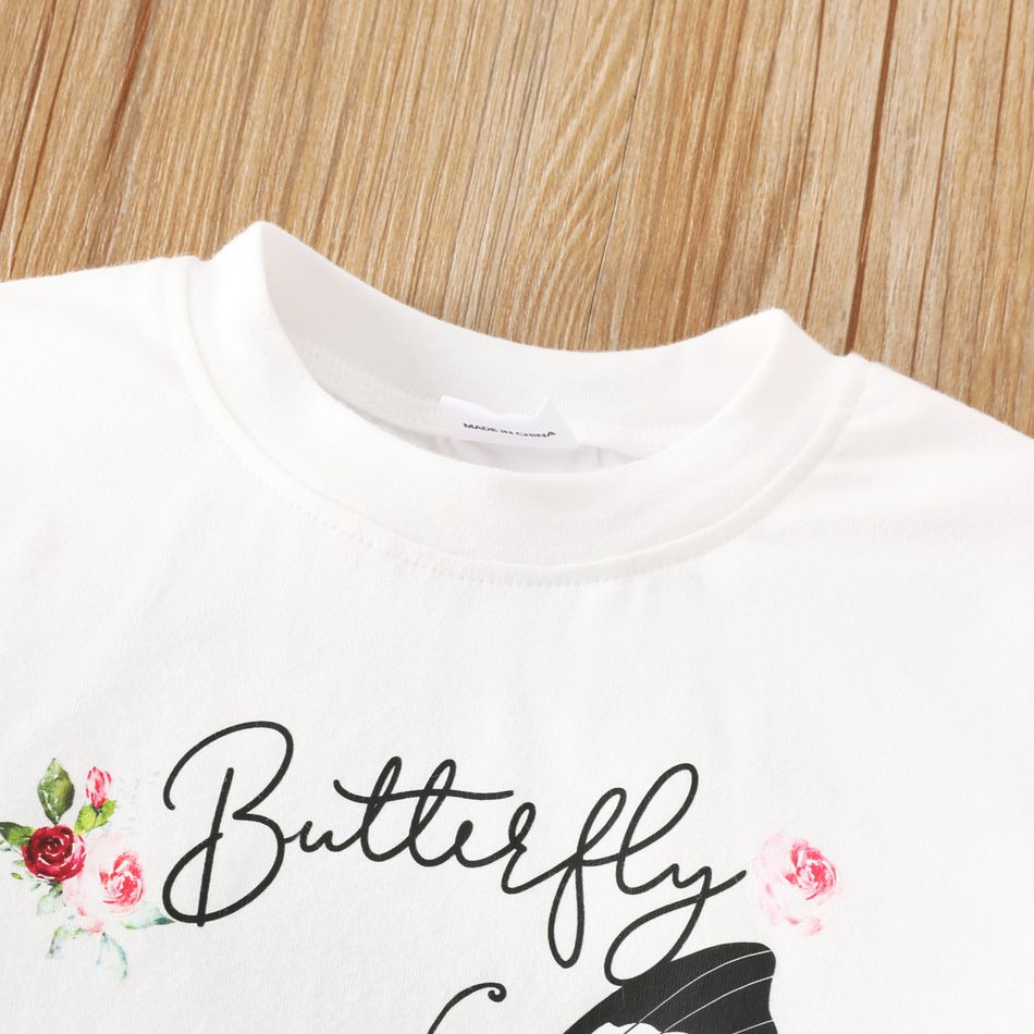Toddler Girl Letter Butterfly Print Cotton Pullover Sweatshirt White big image 5