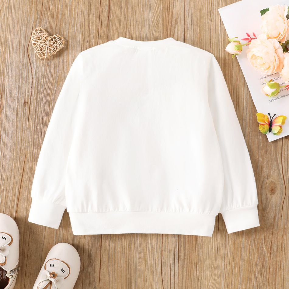 Toddler Girl Letter Butterfly Print Cotton Pullover Sweatshirt White big image 3
