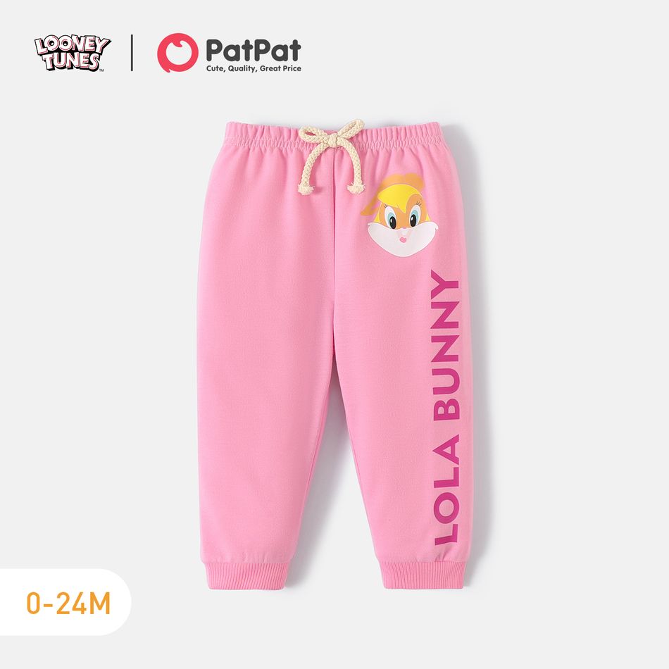Looney Tunes Calças de moletom com estampa de animais e letras para bebê menino/menina Rosa