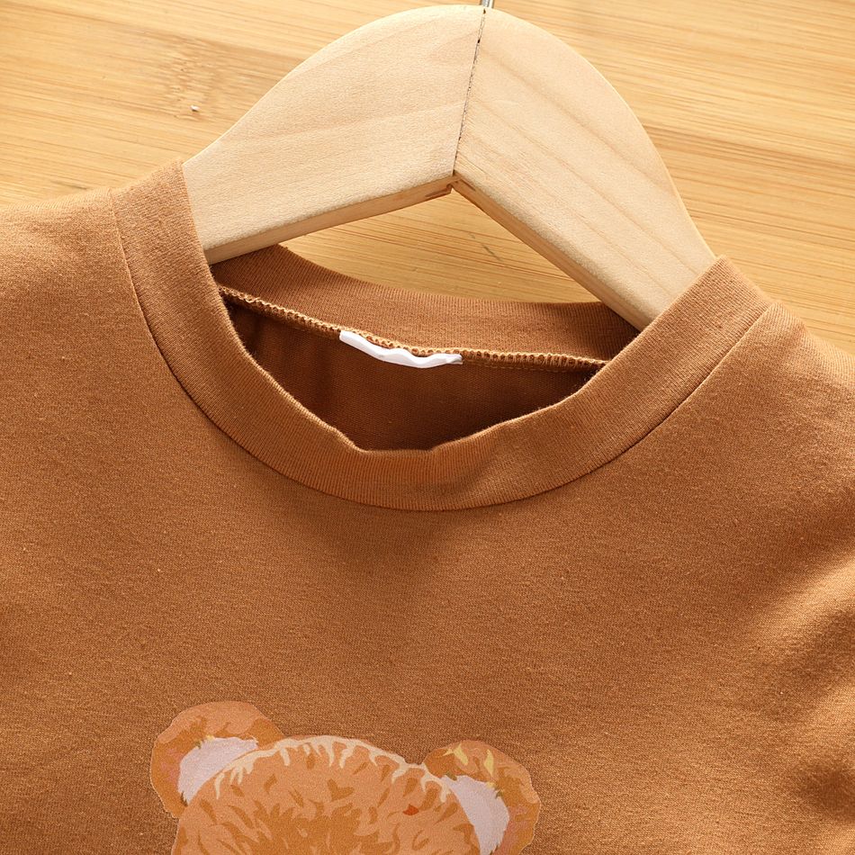 2pcs Toddler Boy Letter Bear Print Cotton Sweatshirt and Plaid Pants Set Coffee big image 4
