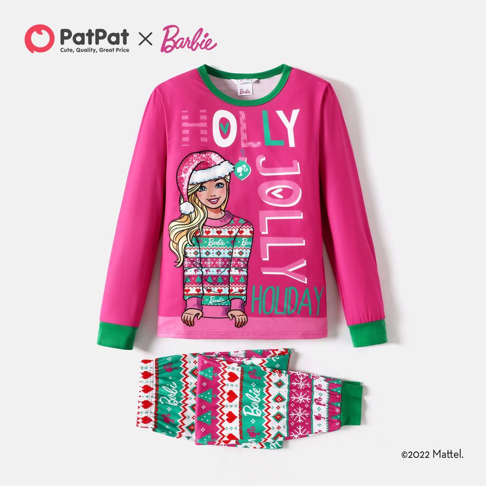 Barbie Christmas Mommy and Me Hot Pink Long-sleeve Graphic Print Pajamas Sets (Flame Resistant) Hot Pink big image 2