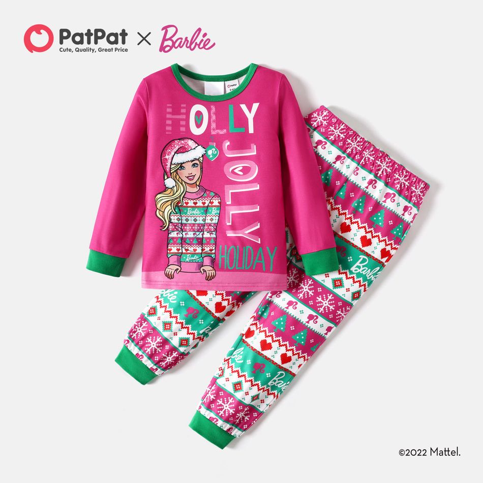 Barbie Christmas Mommy and Me Hot Pink Long-sleeve Graphic Print Pajamas Sets (Flame Resistant) Hot Pink big image 3