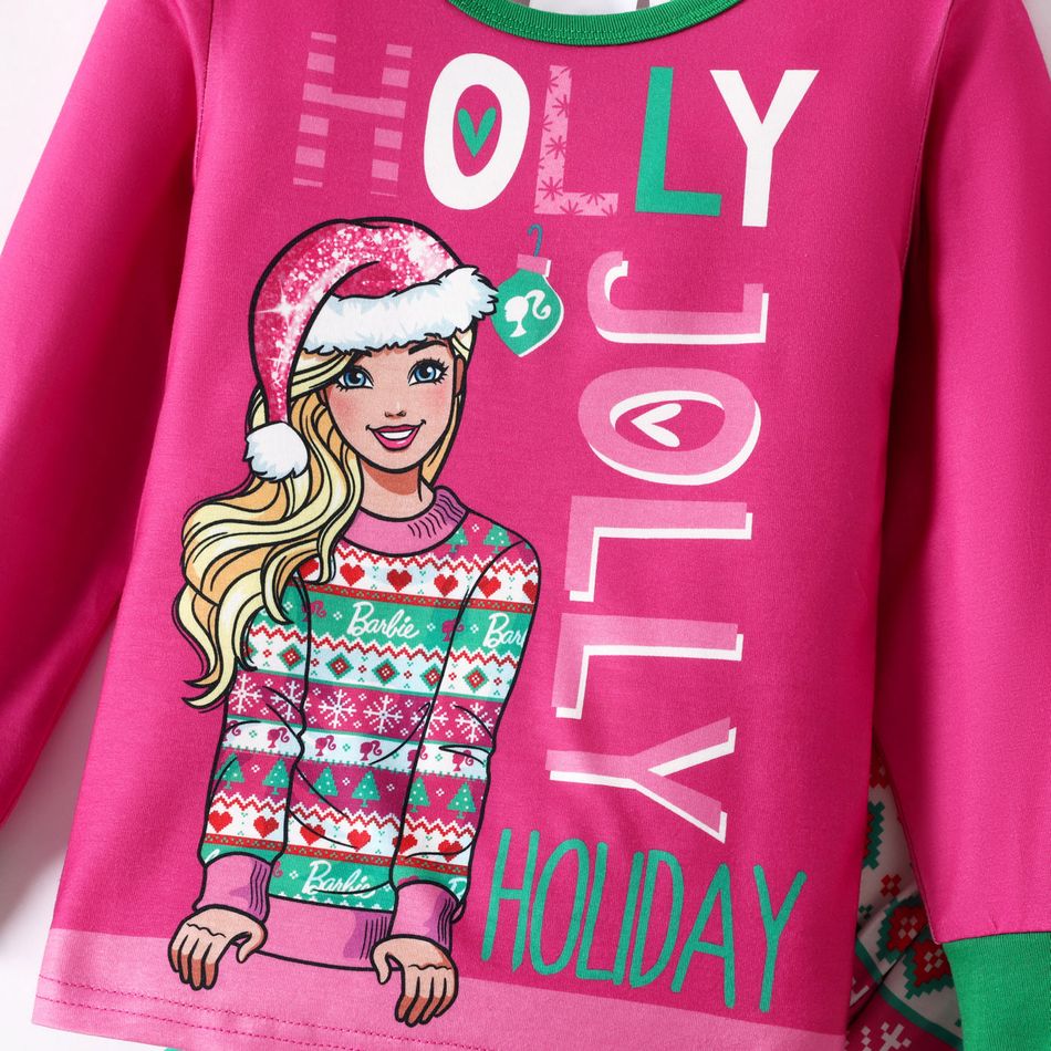 Barbie Christmas Mommy and Me Hot Pink Long-sleeve Graphic Print Pajamas Sets (Flame Resistant) Hot Pink big image 5