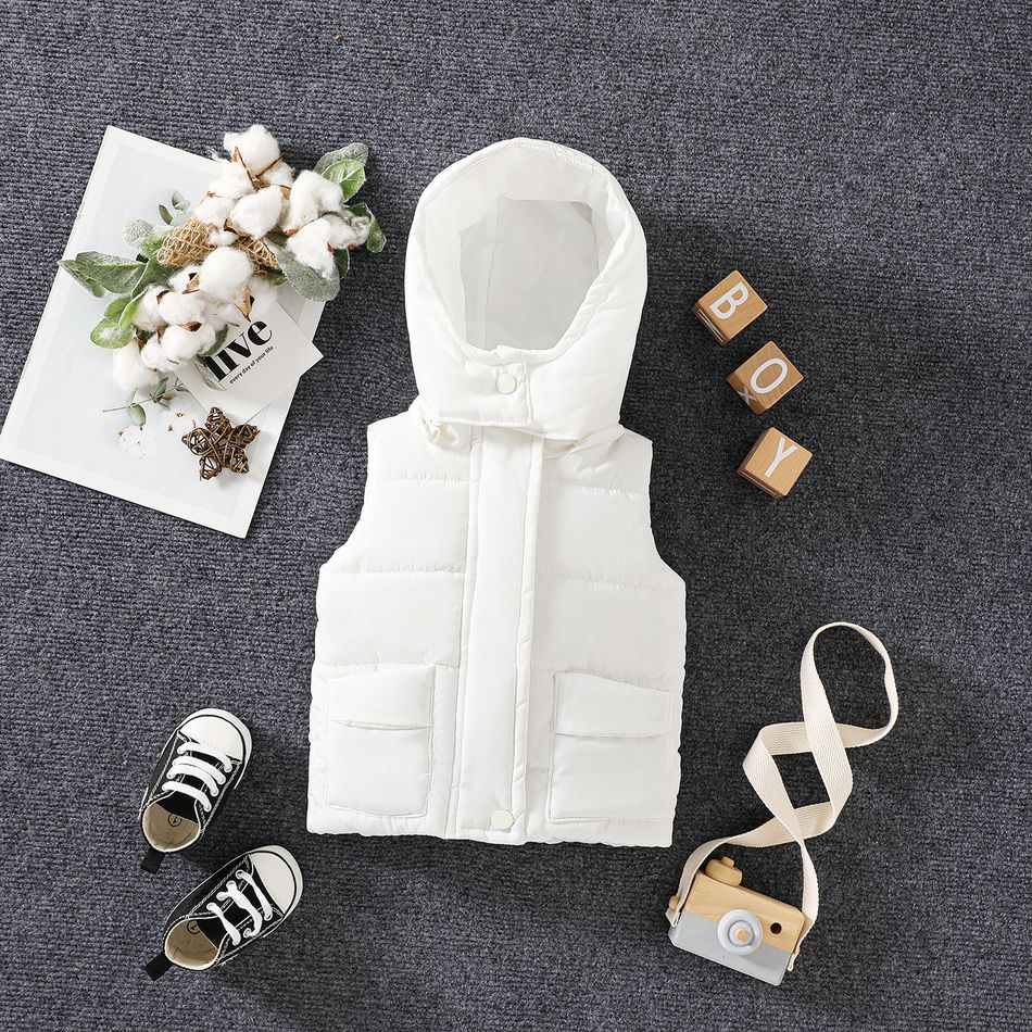 Baby Boy/Girl Solid Thermal Hooded Vest Winter Coat White big image 1