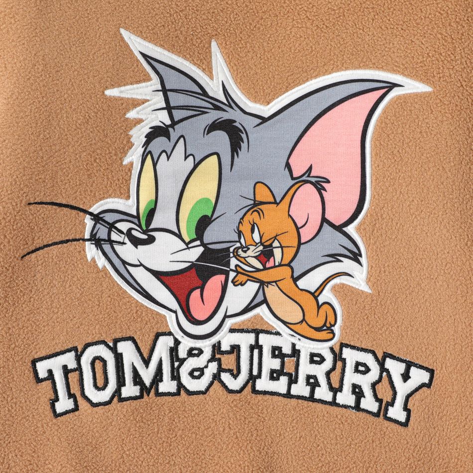 Tom and Jerry 2pcs Kid Girl/Boy Letter Print Fleece Sweatshirt and Elasticized Pants Set Khaki big image 3