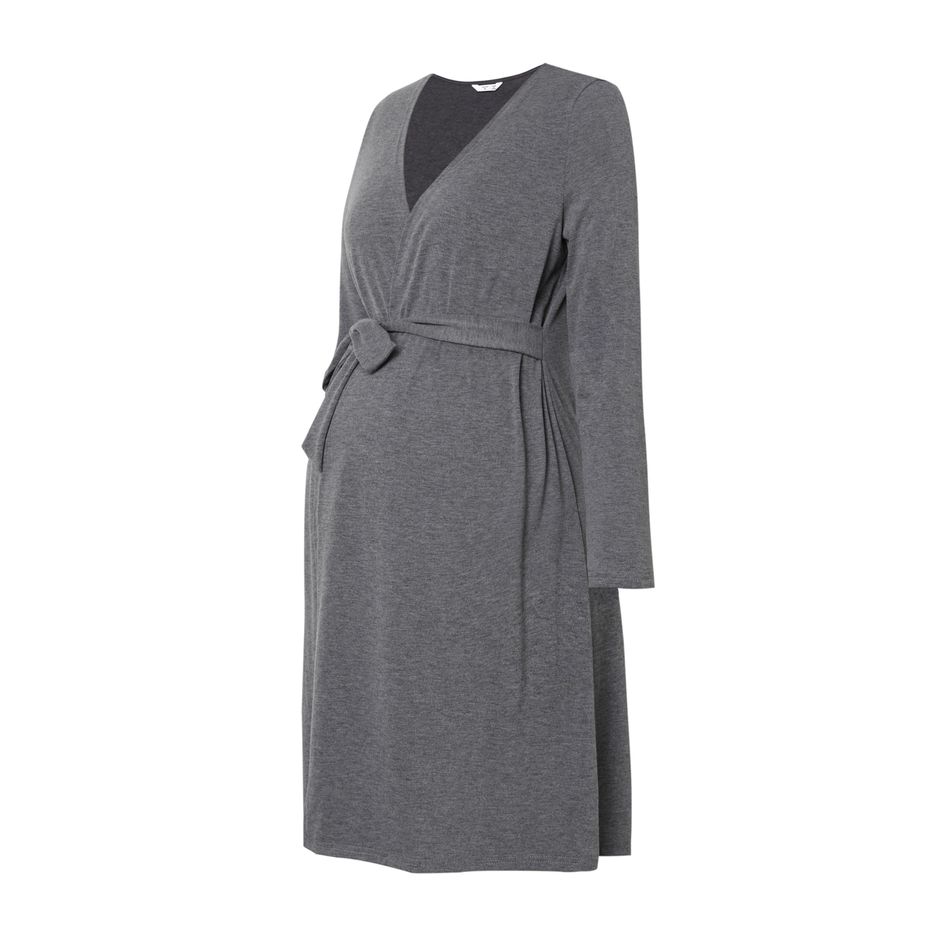 Maternity Lace Trim Cami Sleep Dress & Belted Robe Lounge Set Dark Grey big image 5