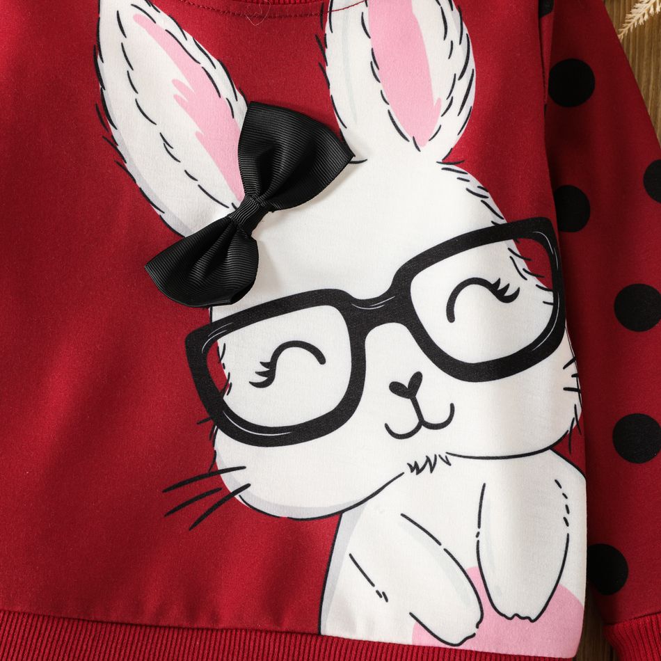 Toddler Girl Cute Rabbit Print Polka dots Pullover Sweatshirt Burgundy big image 4