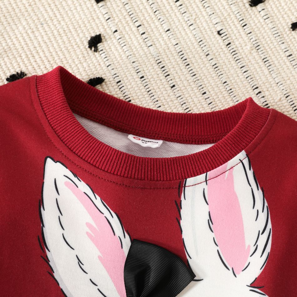 Toddler Girl Cute Rabbit Print Polka dots Pullover Sweatshirt Burgundy big image 5