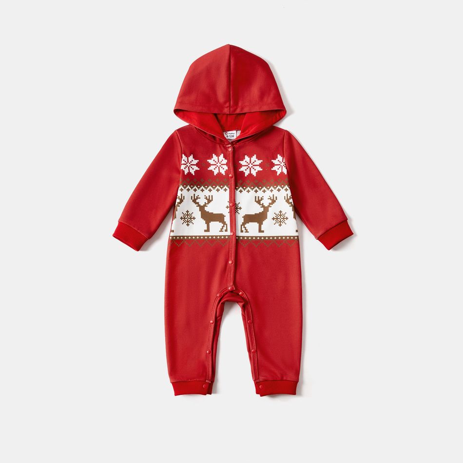 Christmas Family Matching Allover Deer & Snowflake Print Long-sleeve Hoodies ColorBlock big image 10
