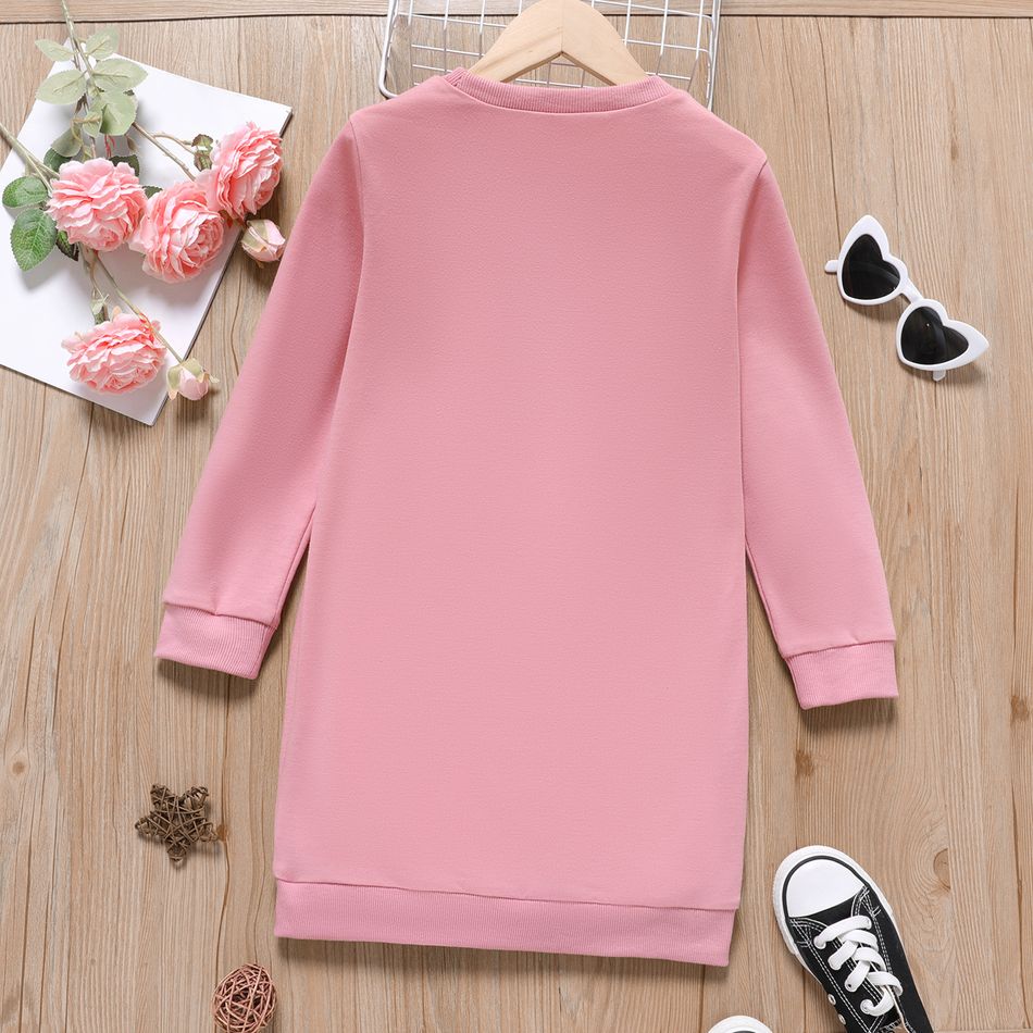 Kid Girl Letter Print Long-sleeve Sweatshirt Dress Pink big image 3