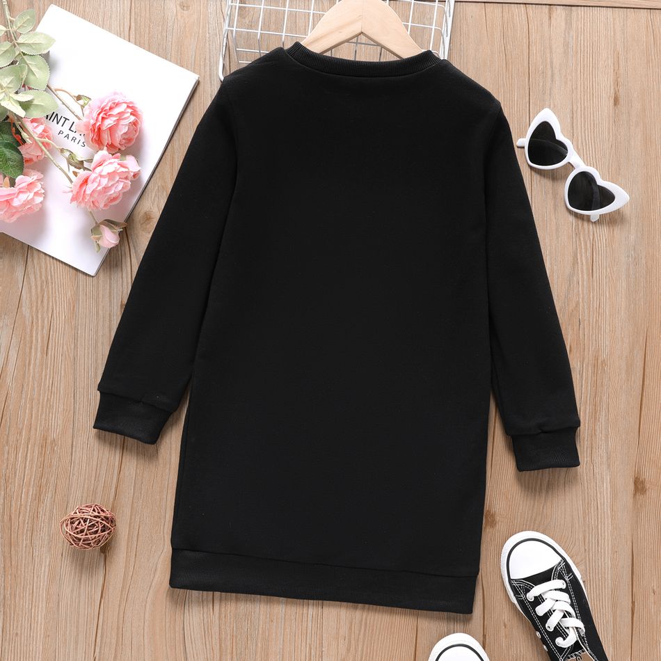 Kid Girl Letter Print Long-sleeve Sweatshirt Dress Black big image 6