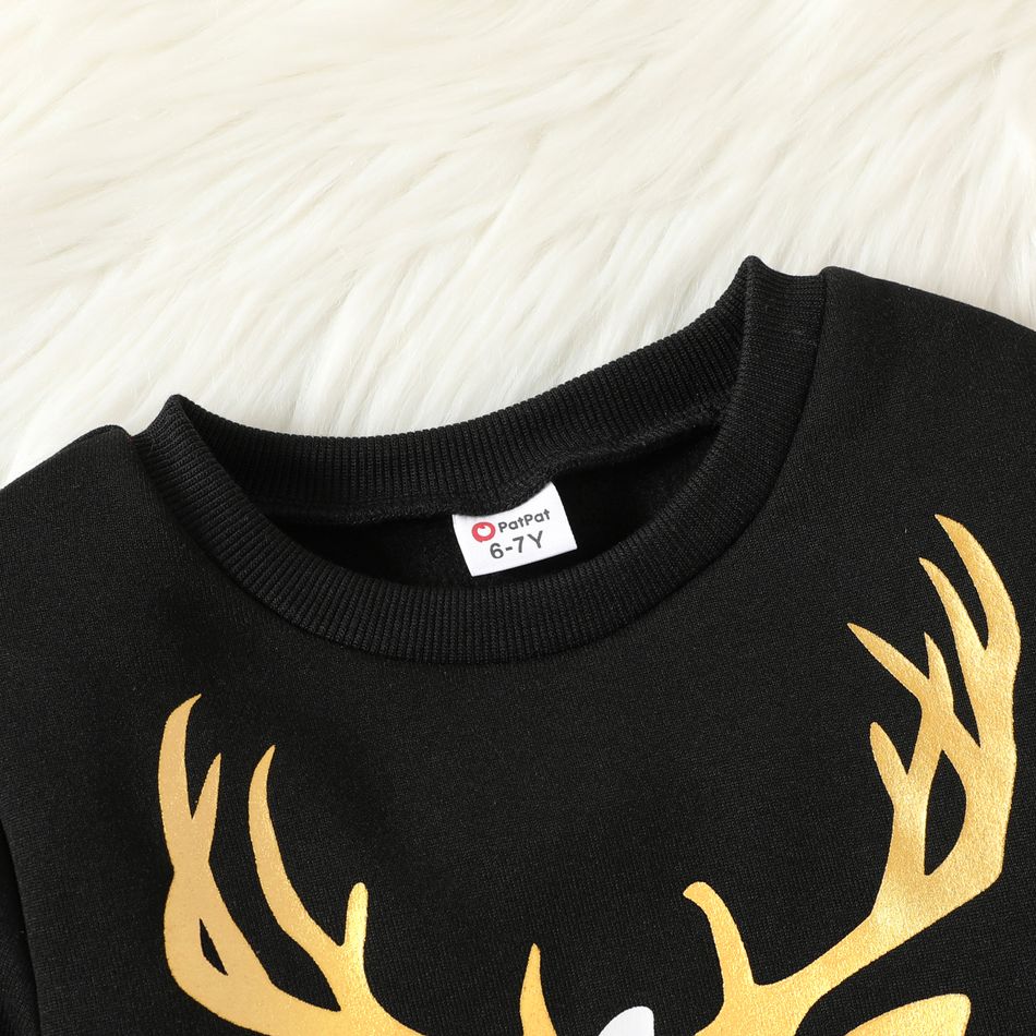 2pcs Kid Girl Christmas Deer Glitter Print Fleece Lined Sweatshirt and Pants Set Black big image 4